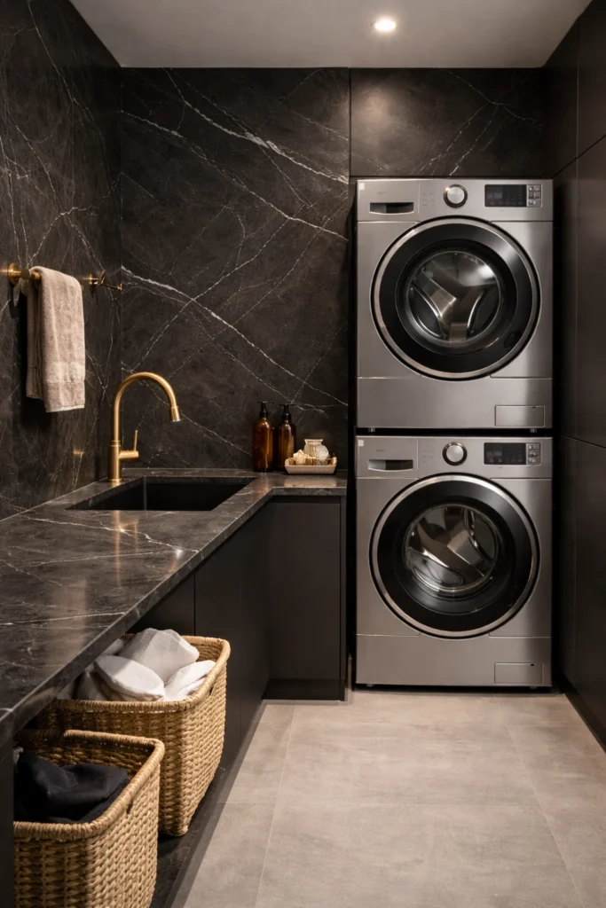 Dark Luxe Marble Utility Room Style