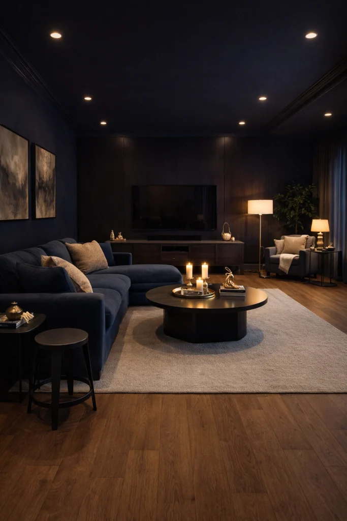 Dark Moody Long Living Room With Luxury Feel Idea