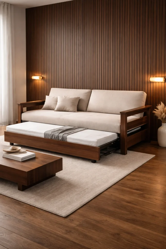 Dark Walnut Frame Sofa Bed Idea