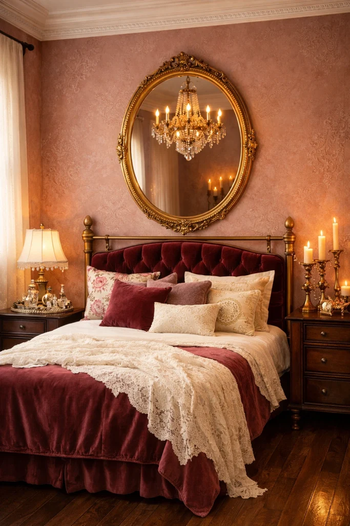 Dusty Rose Victorian Velvet Bedroom Style