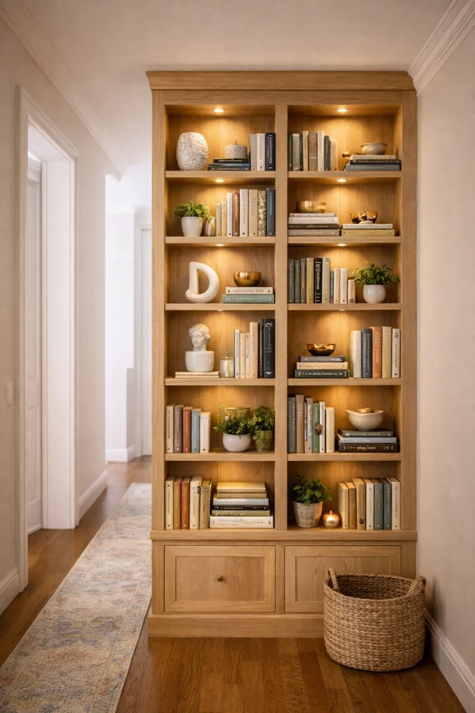 Elegant Built-In Hallway Bookshelf Style