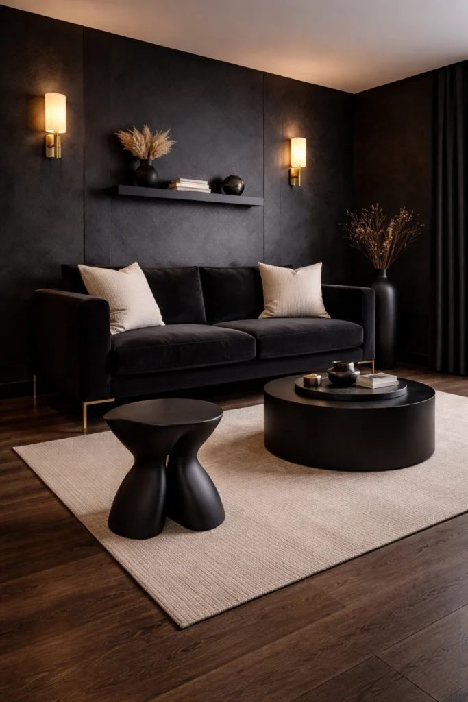 Elegant Small Black Living Room Idea