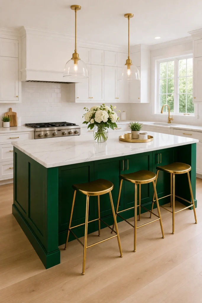 Emerald Green Statement Kitchen Island Idea