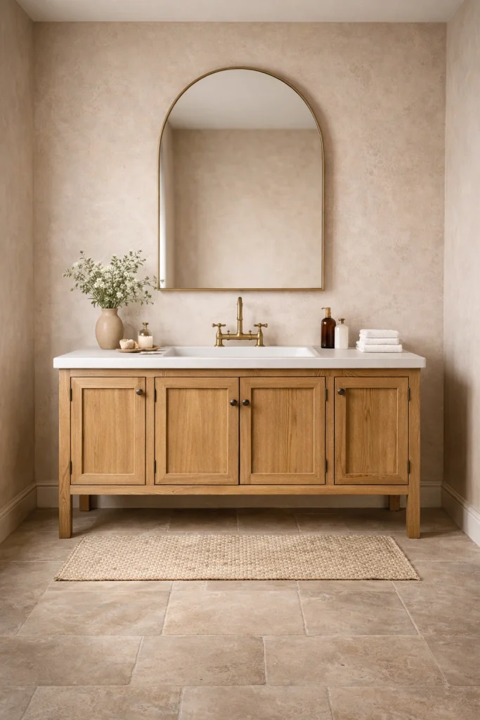 Farmhouse Bathroom With Arch Mirror Wall Style