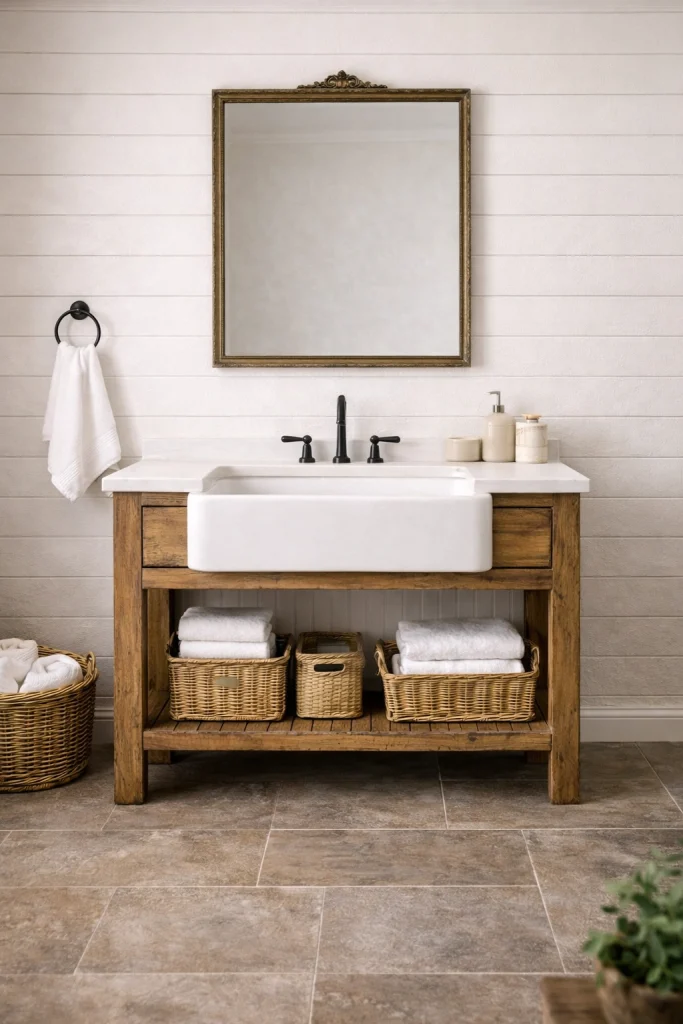 Farmhouse Bathroom With Farm Sink Vanity Style