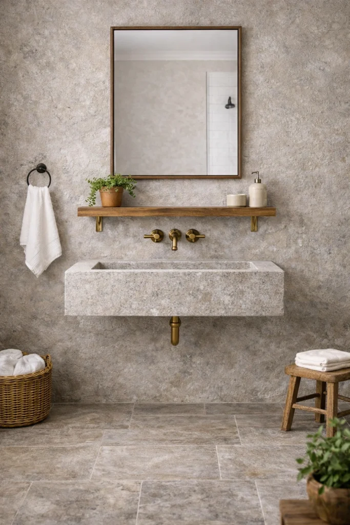 Farmhouse Bathroom With Floating Stone Sink Style