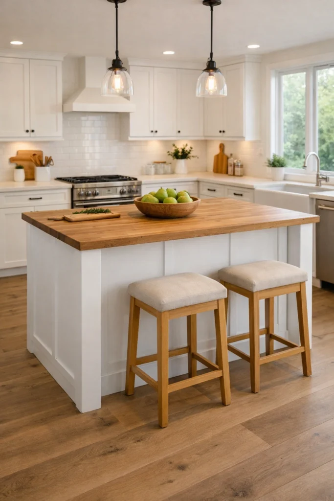 Farmhouse Butcher Block Kitchen Island Idea