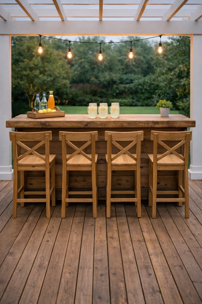 Farmhouse Wooden Backyard Bar Idea