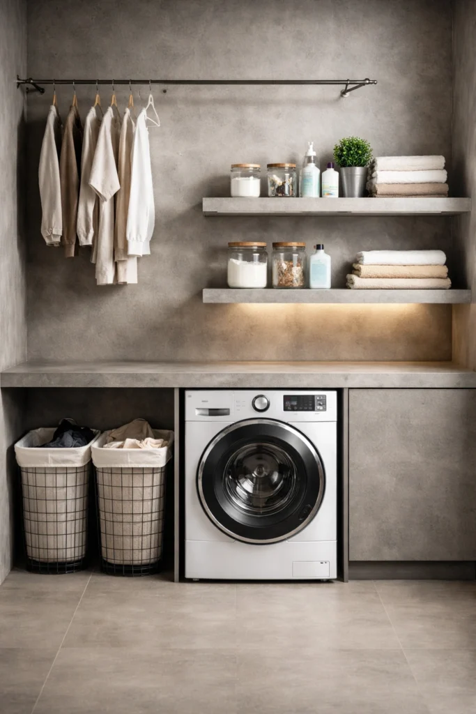 Floating Concrete Shelf Utility Room Style