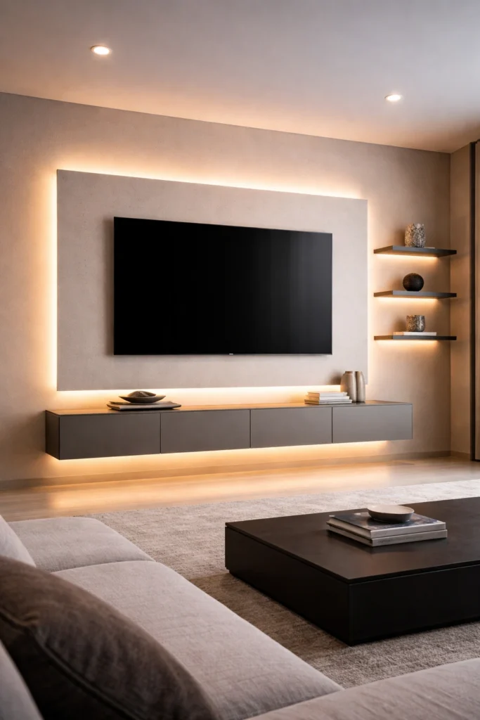 Floating LED Frame TV Wall Idea