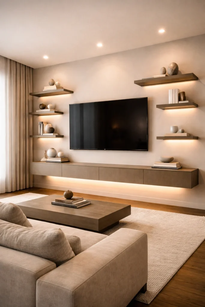 Floating Shelf Feature TV Wall Idea