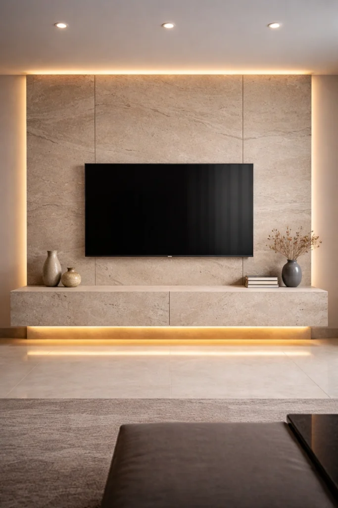 Floating Stone Block TV Wall Idea