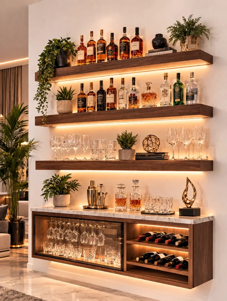Floating Wall Shelf Bar Idea