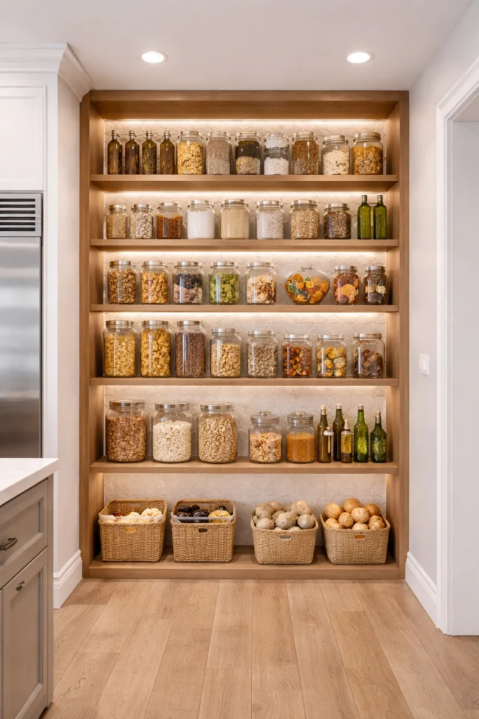 Floor-to-Ceiling Open Pantry Shelving Idea
