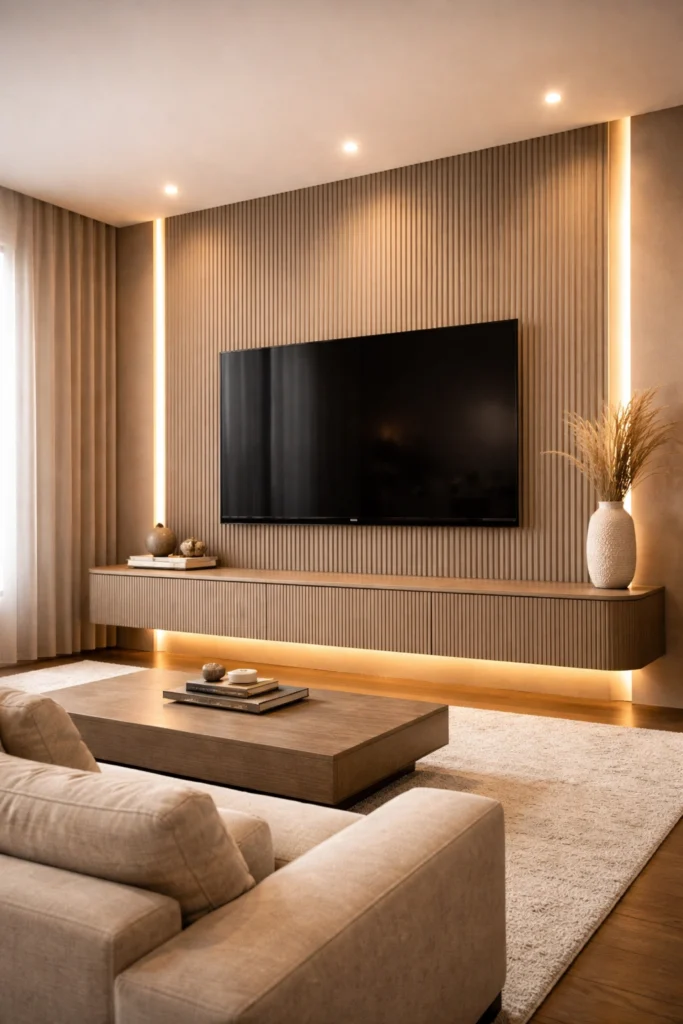 Fluted Panel Vertical TV Wall Idea