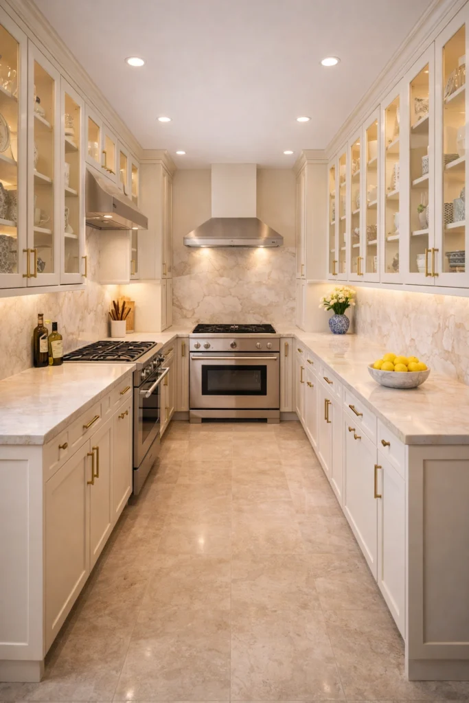 Glass Cabinet Display Galley Kitchen Idea