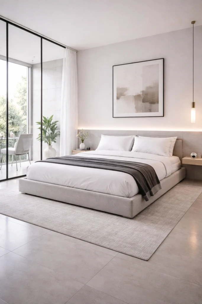 Glass & Minimal Luxury Bedroom Idea