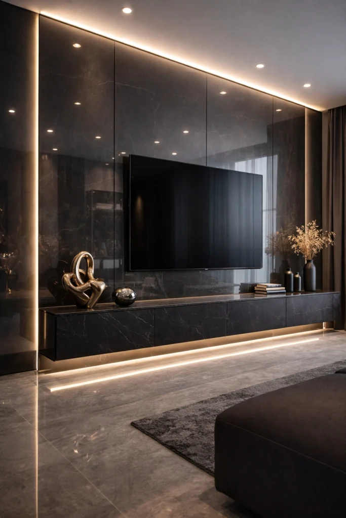 Glass Panel Luxury TV Wall Idea