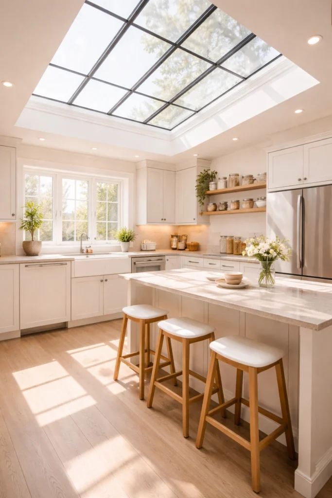 Glass Roof Sunlit Kitchen Idea