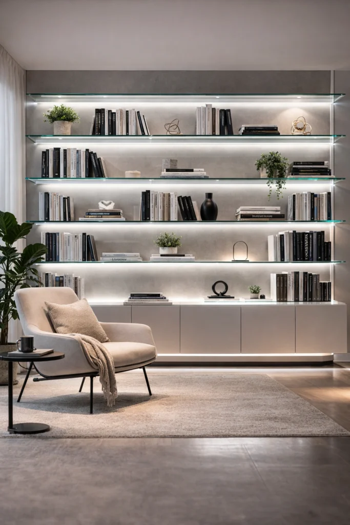 Glass Shelf Modern Library Style