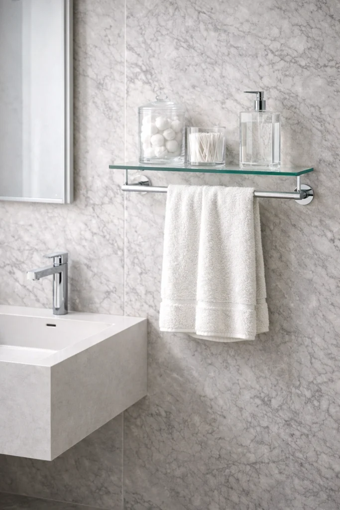Glass Shelf with Hanging Towel Bar Style