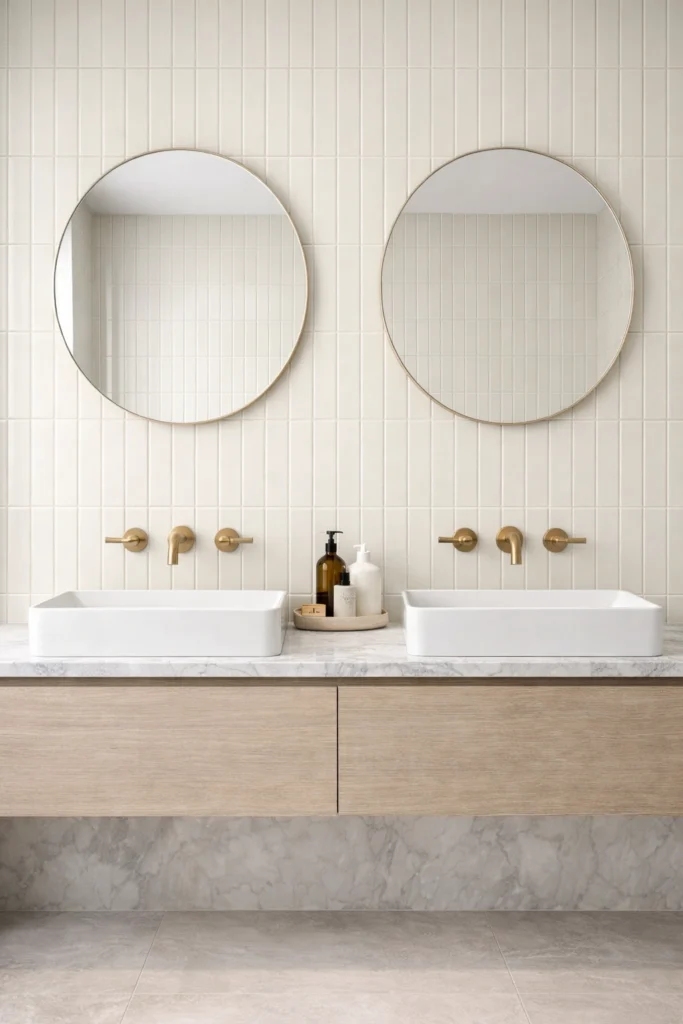 Glossy Ceramic Tile Vanity Backsplash Style