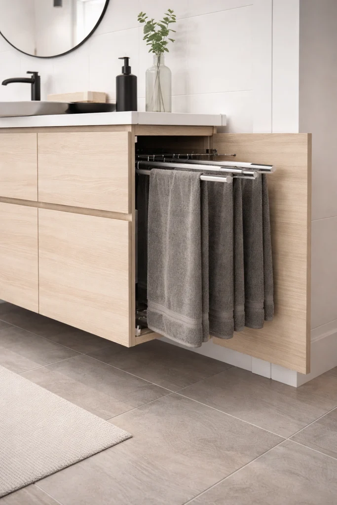 Hidden Cabinet Pull-Out Towel Rack Style