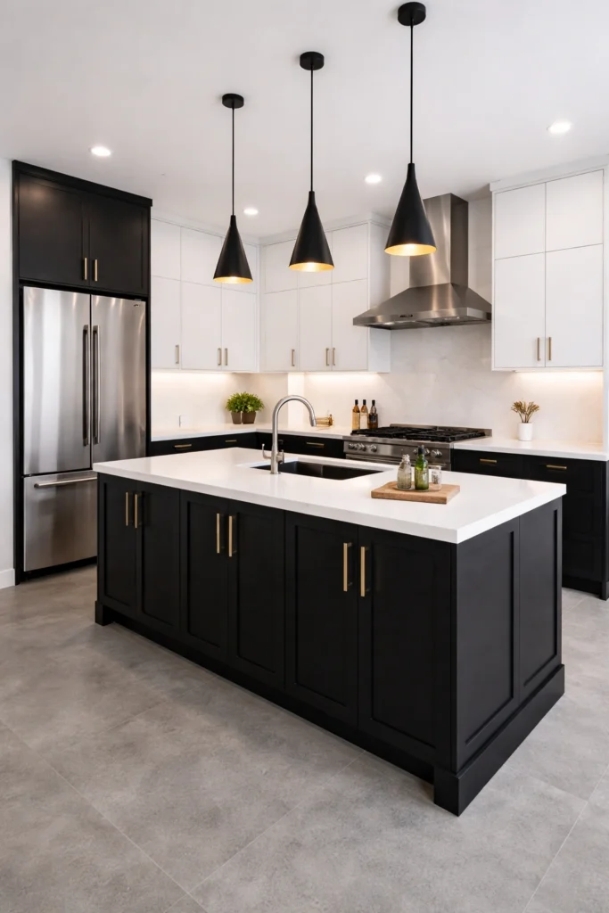 High Contrast Modern Black & White Kitchen Idea