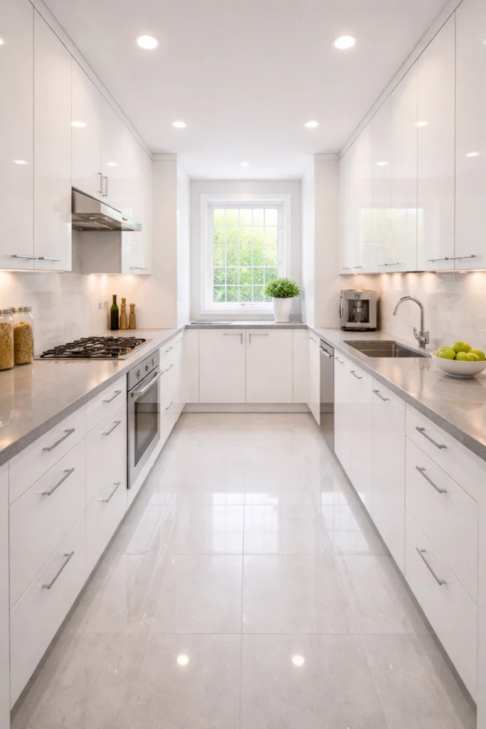 High Gloss White Galley Kitchen Idea