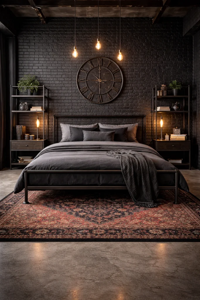 Industrial Black Loft Bedroom Style