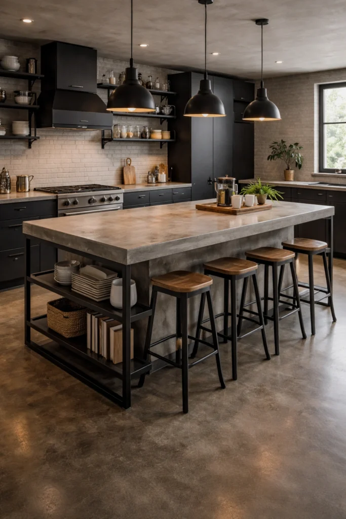 Industrial Concrete Kitchen Island Idea
