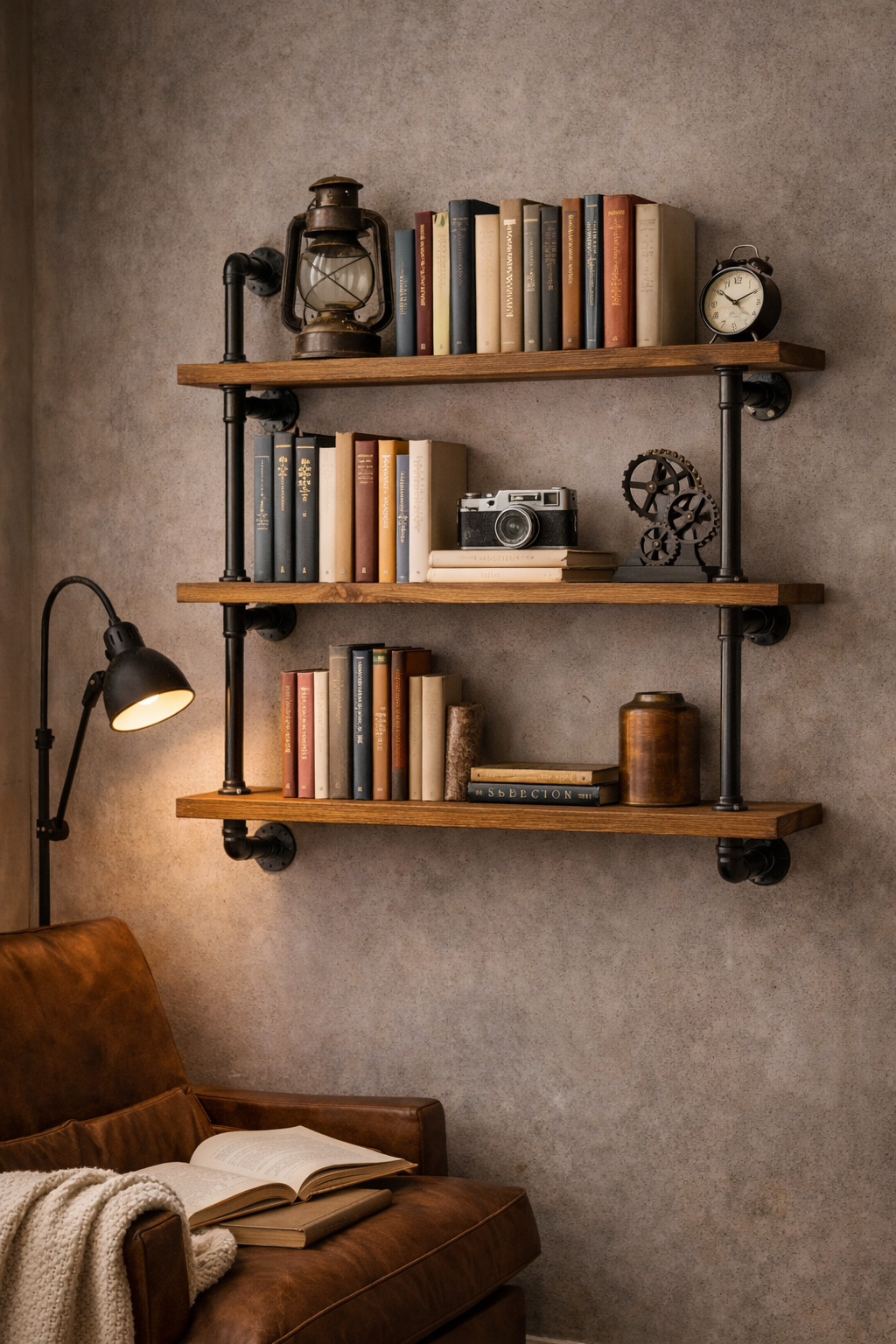 Industrial Pipe Bookshelf Style