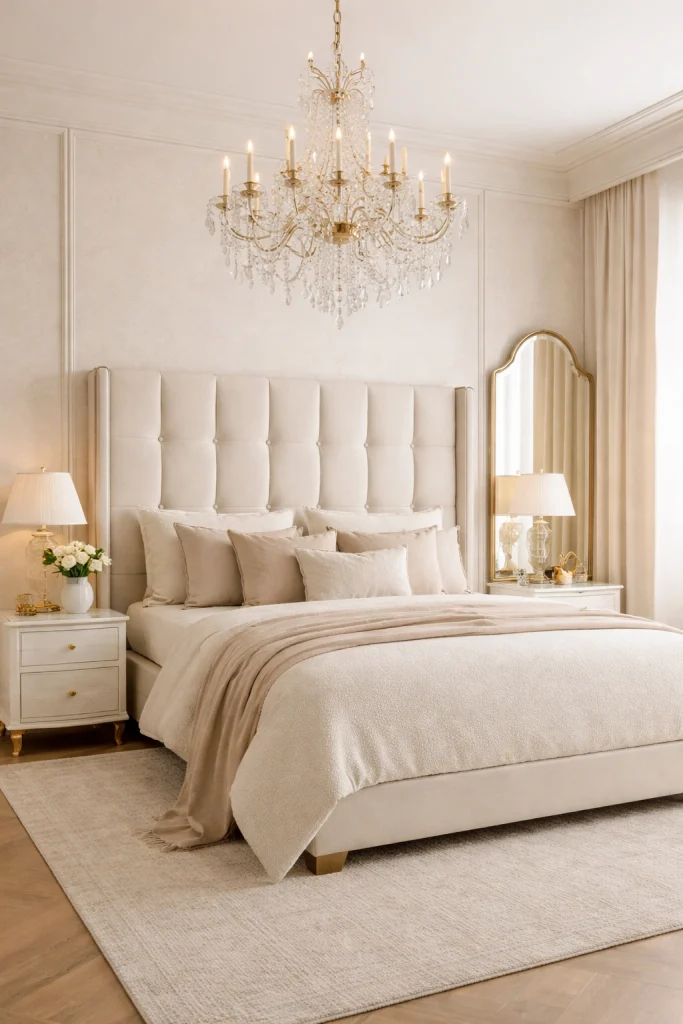 Ivory Luxury Bedroom with Crystal Chandelier Style