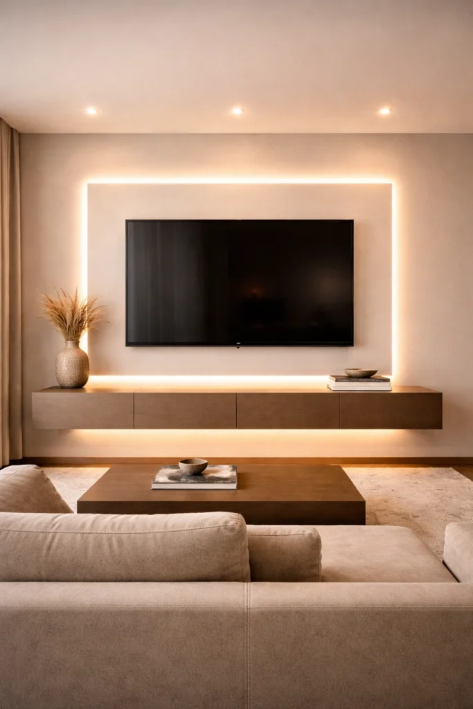 LED Border Frame TV Wall Idea