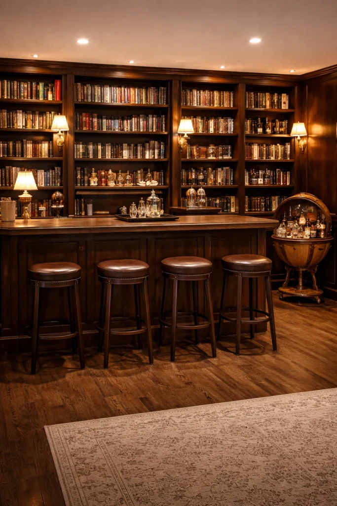 Library Inspired Basement Bar Style