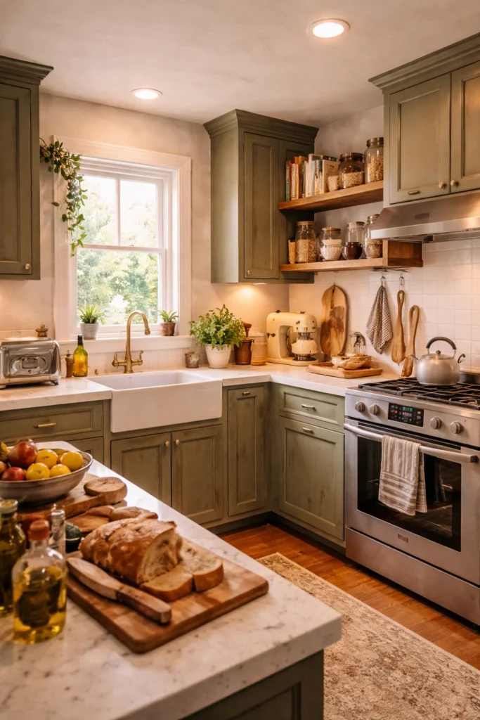 Lived-In Family Style Green Kitchen Idea