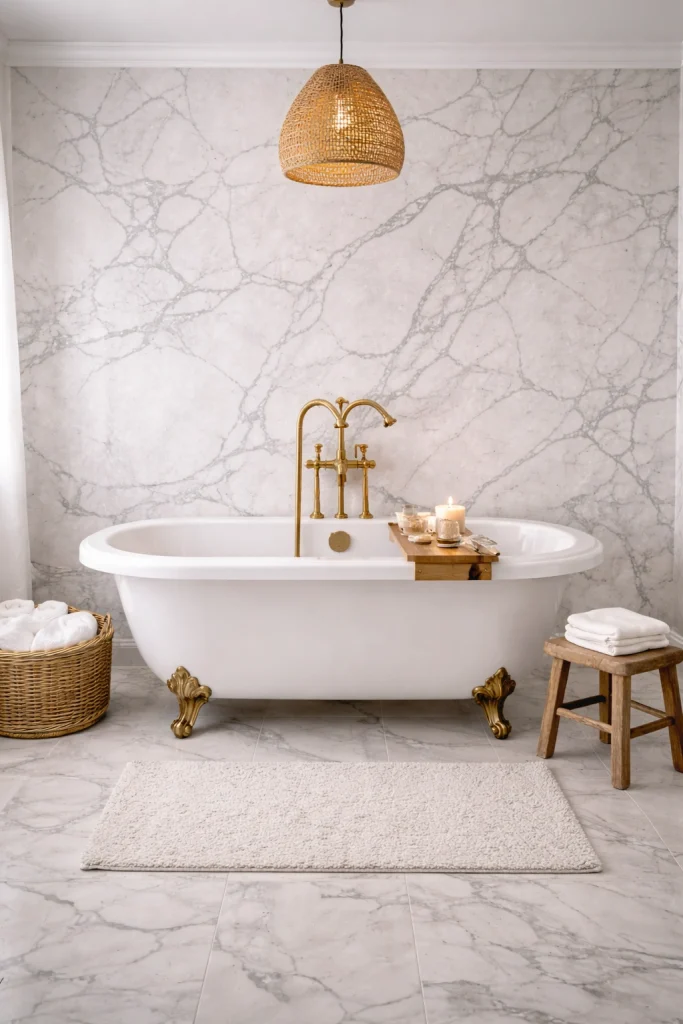 Luxury Farmhouse Bathroom With Marble Accent Style
