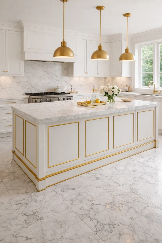 Luxury Gold Accent Kitchen Island Idea