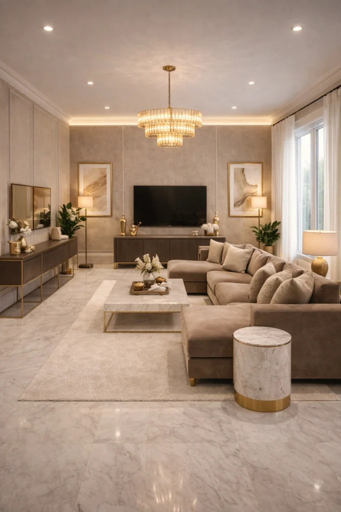 Luxury Hotel Style Long Living Room Idea