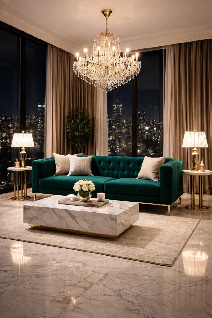 Luxury Velvet Emerald Green Sofa Style