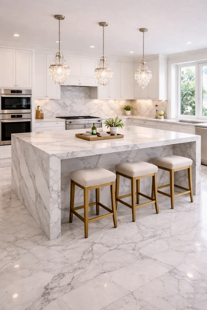 Marble Luxury Statement Kitchen Island Idea