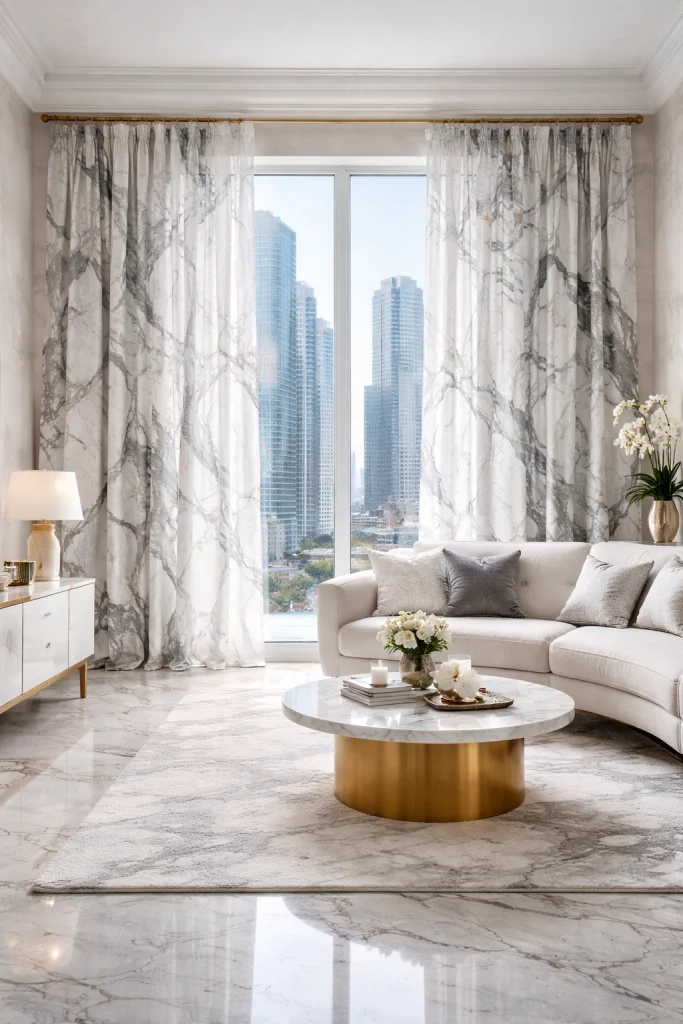 Marble Print Luxury Curtains Style