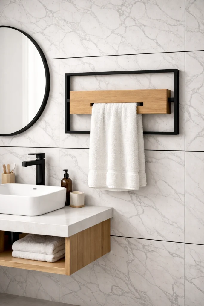 Matte Black Geometric Wall Towel Frame Style
