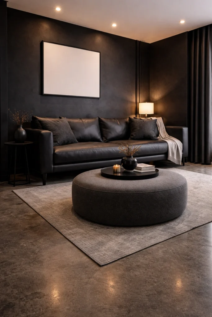 Matte Black Urban Small Living Room Idea