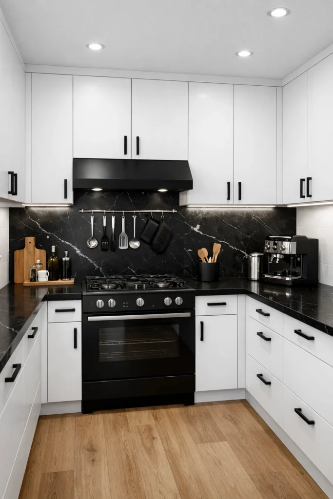 Matte Black & White Contrast Kitchen Idea