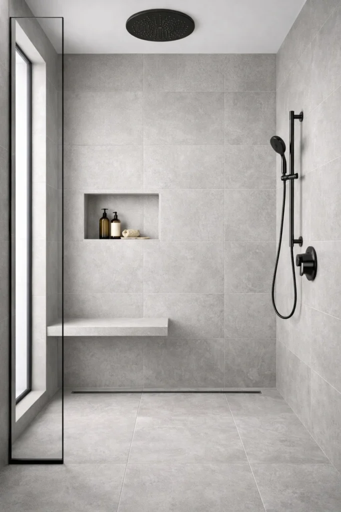 Matte Stone Tile Shower Room Style