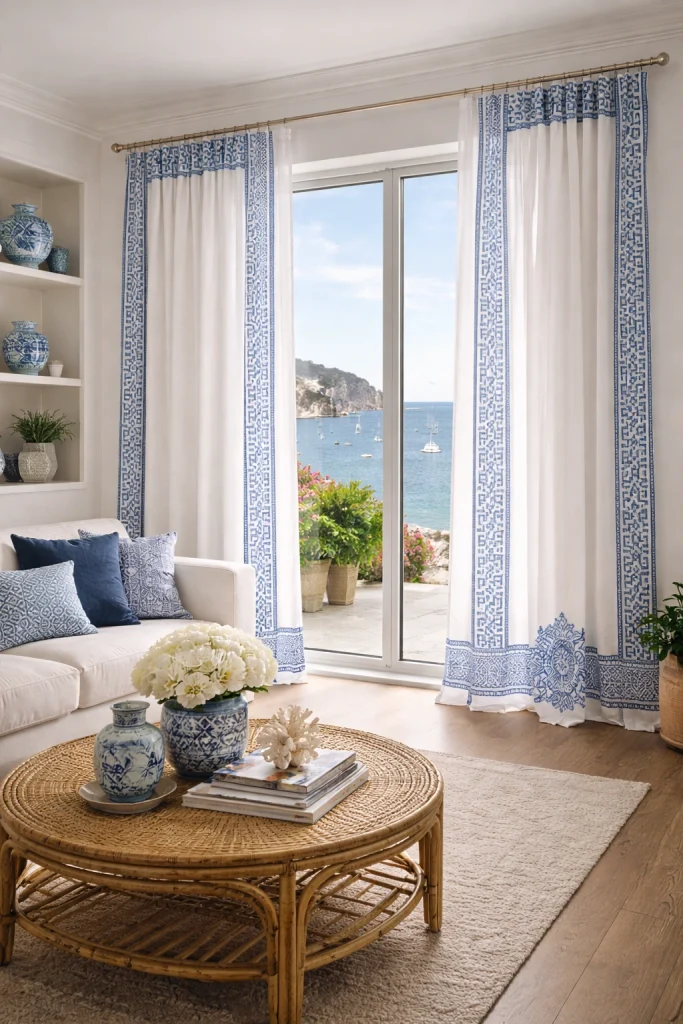 Mediterranean Blue & White Curtains Style