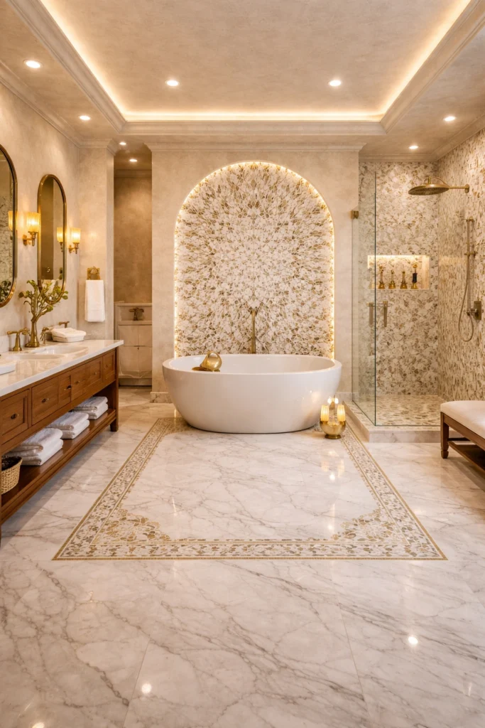 Mediterranean Marble Mosaic Luxury Bathroom Idea