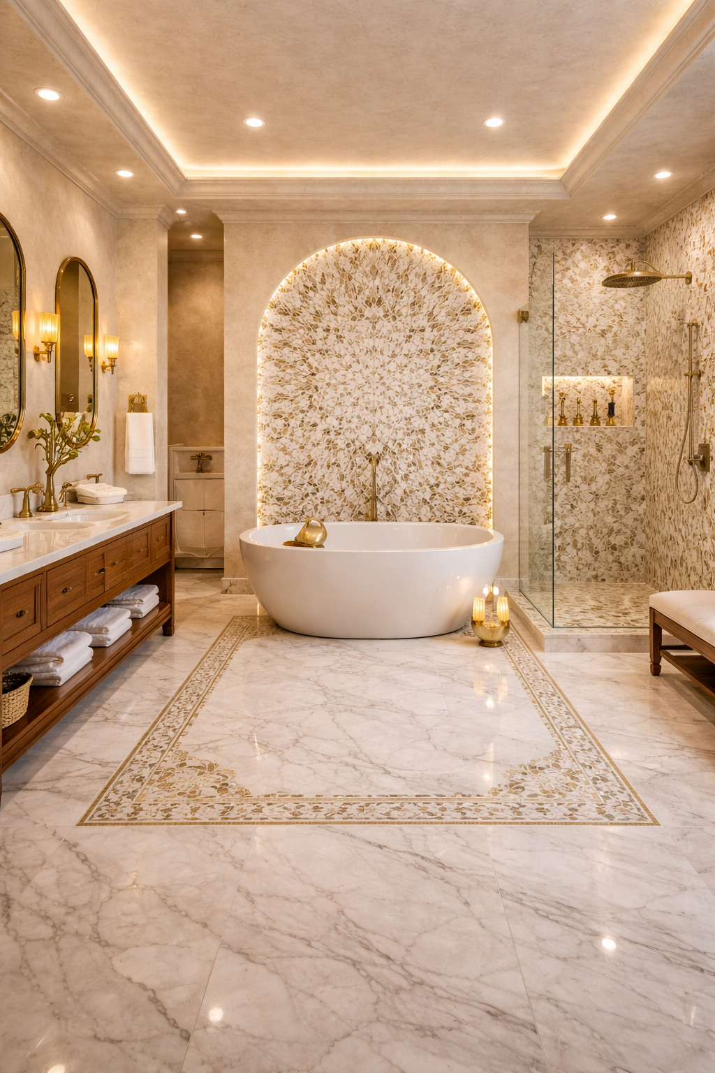 Mediterranean Marble Mosaic Luxury Bathroom Idea