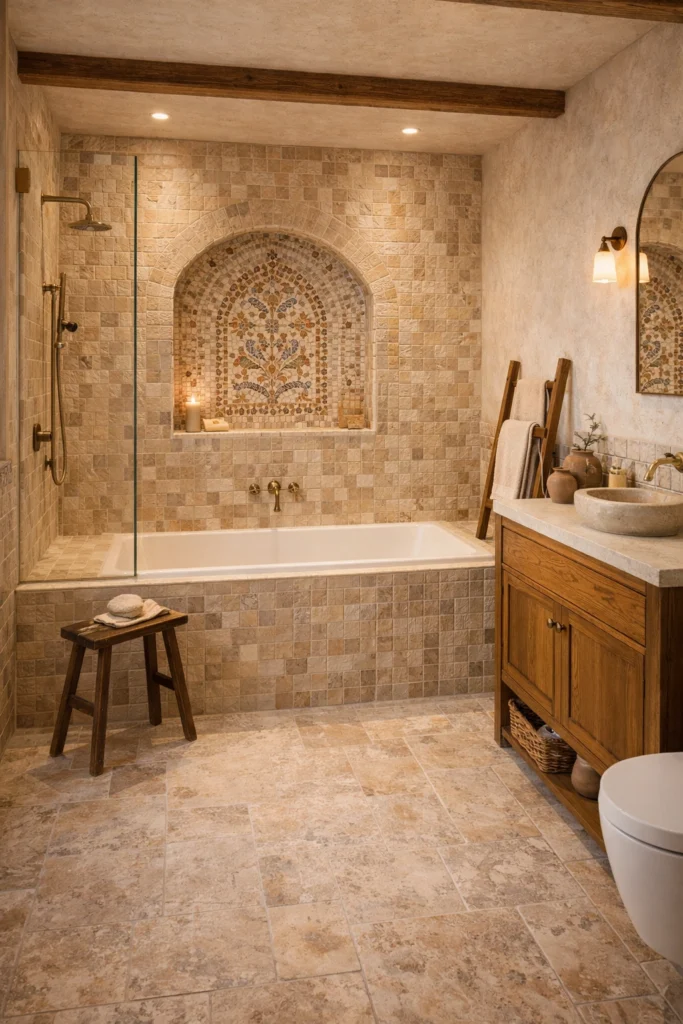 Mediterranean Rustic Stone Mosaic Bathroom Idea